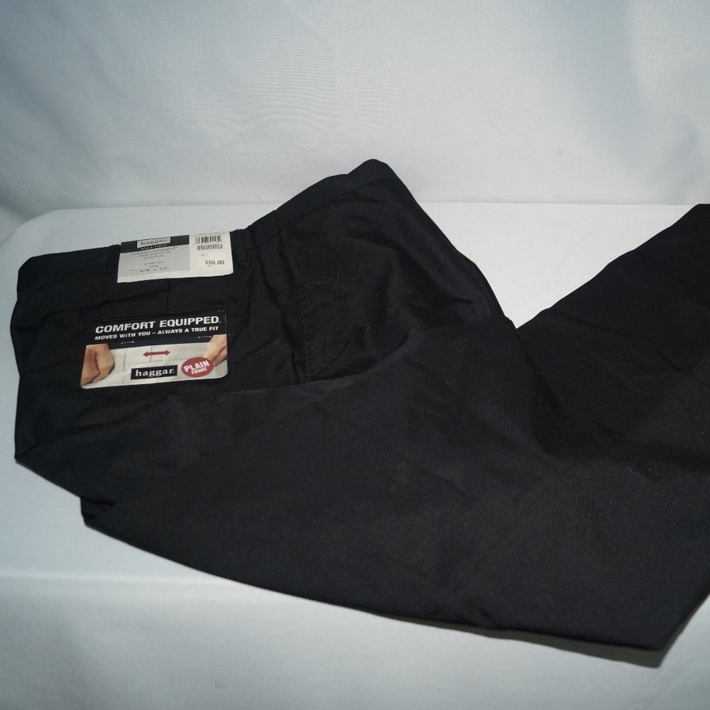 Haggar Comfort Equipped Dress Pants Mens 40 X 32 Black Plain Front Wrinkle Free